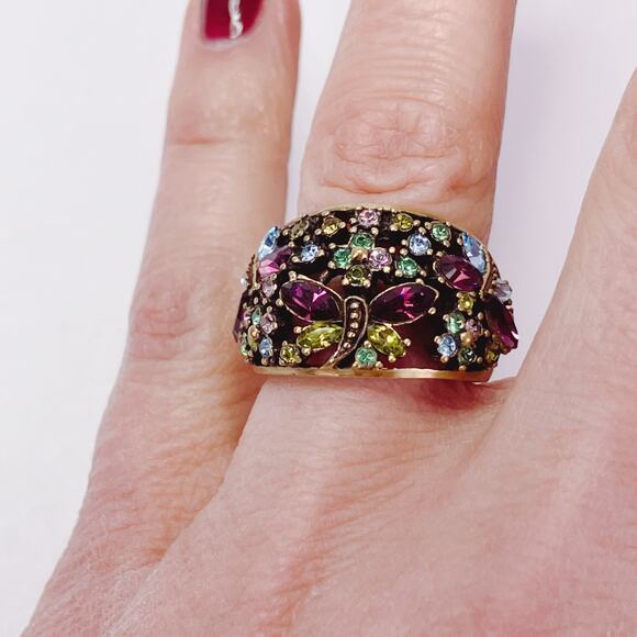 Signed Heidi Daus Gold Tone Multicolor Purple Butterfly Statement Ring Size 7 - Picture 4 of 12